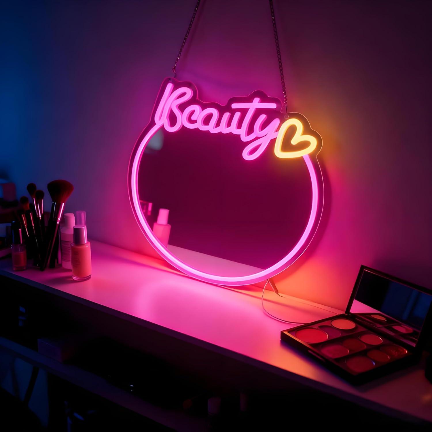 Beauty Mirror Neon Sign USB Di - Beauty No Makeup 评论和价格