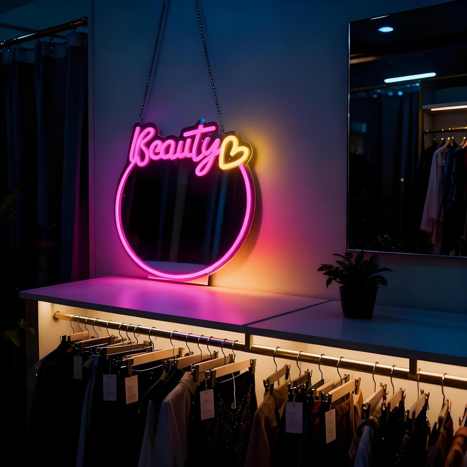 Beauty Mirror Neon Sign USB Di - Beauty No Makeup 评论和价格