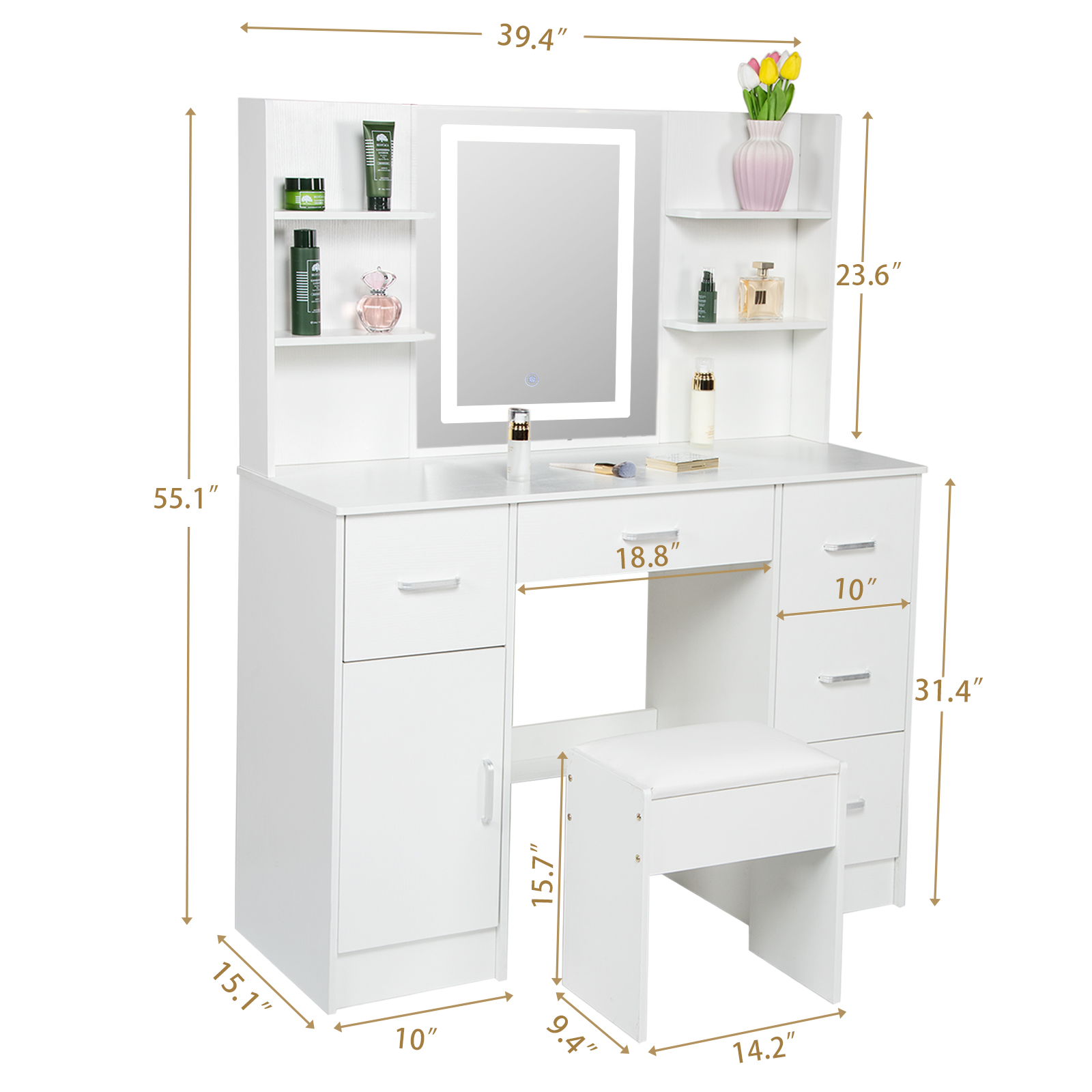LED Lighted Vanity Table Set,  - Beauty Makeup Vanity Set 评论和价格